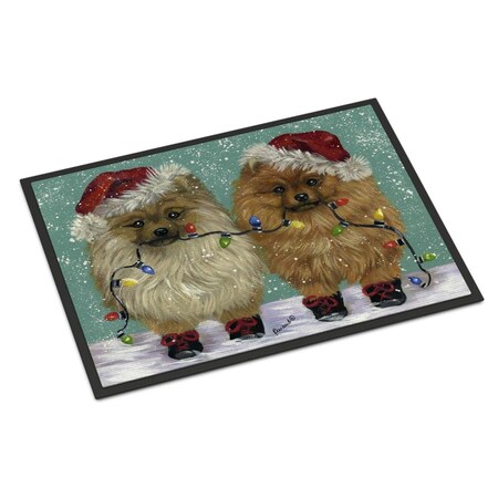 Carolines Treasures 18 x 27 in. Pomeranian Christmas Lighten Up Indoor or Outdoor Mat PPP3267MAT